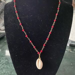 Handmade Red Chain Shell Necklace